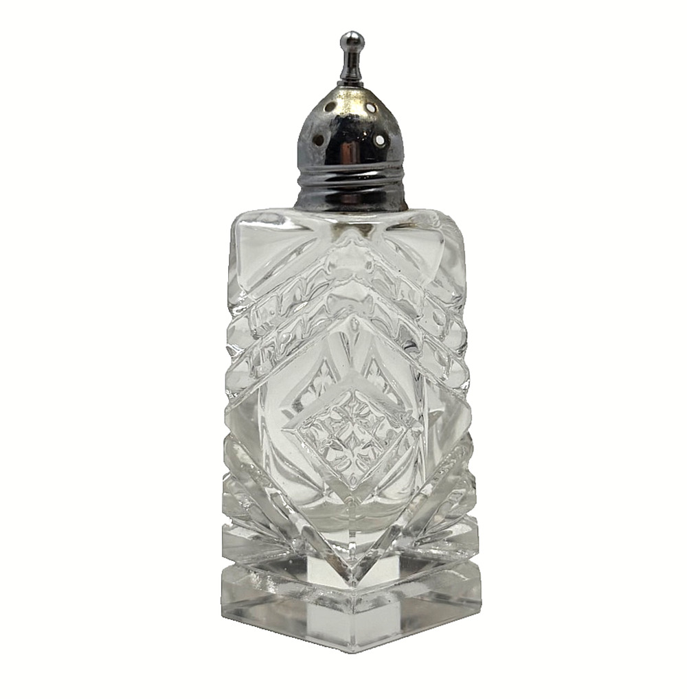 Vintage Clear Cut Glass Crystal Salt or Pepper Shaker Silver Tone Cap